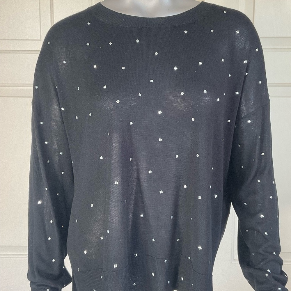 Zara Black Sweater Rhinestones Long Sleeves Pullover Blended Knit Size Medium - Picture 2 of 10